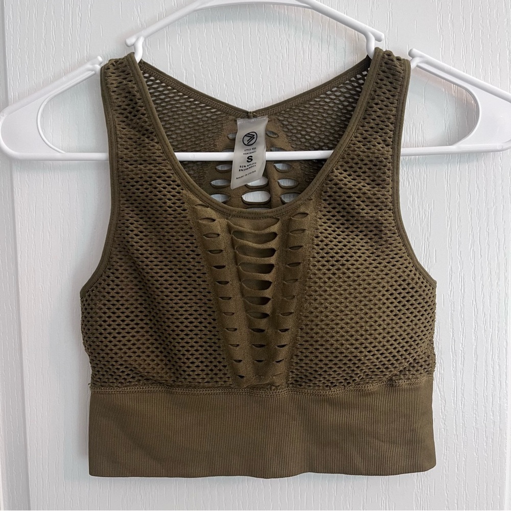 Savvi Fit Karma Sports Laser Cut Bra Bonsai Olive Green Small Workout Running